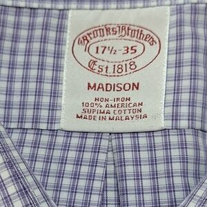 Brooks‎ Brothers Button Up  Shirt 17.5-35 Gingham Purple Madison Non-Iron Supima